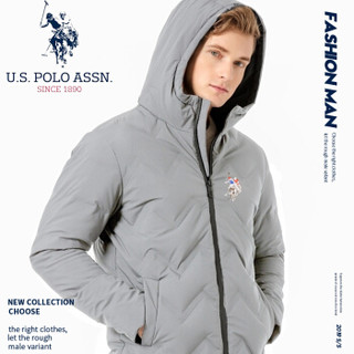 U.S. POLO ASSN. 羽绒服男 2019冬季新品男士时尚外套修身连帽商务保暖白鸭绒羽绒外套6194117166 蓝灰 2XL