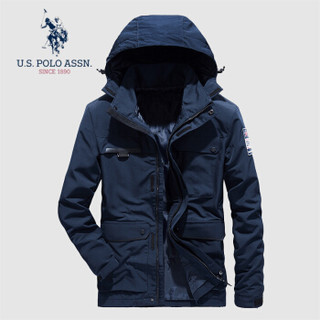 U.S. POLO ASSN. 棉衣男 2019冬季新品男士可脱卸连帽保暖宽松男装棉服衣服加厚外套 6194116019 藏青色 L