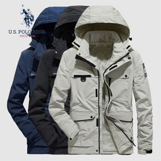 U.S. POLO ASSN. 棉衣男 2019冬季新品男士可脱卸连帽保暖宽松男装棉服衣服加厚外套 6194116019 藏青色 L