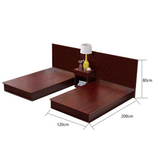 木游记 2个单人床简易床+1个床头柜储物柜床边柜酒店双人床 胡桃木色 MYJC-3300