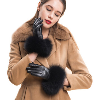 圣苏萨娜手套女 冬季保暖加绒小羊皮 女士开车手套SW-011 黑色 L