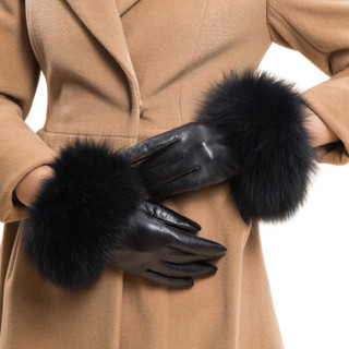 圣苏萨娜手套女 冬季保暖加绒小羊皮 女士开车手套SW-011 黑色 L