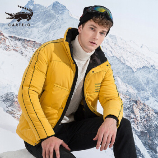 卡帝乐鳄鱼 cartelo 短款羽绒服男加厚2019冬装新款男士立领90鸭绒