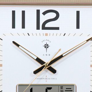 北极星（POLARIS）挂钟客厅日历钟表简约个性创意静音大气挂表家用时钟 78642液显金色
