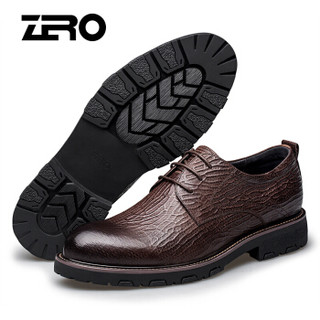 零度(ZERO)男士压花宽脚系带经典商务头层牛皮正装鞋子 Z93933 棕色 41码