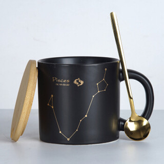 巢品（CHARPEEN）哑光星座陶瓷杯 咖啡杯带盖带勺 办公室喝水杯子情侣双鱼座