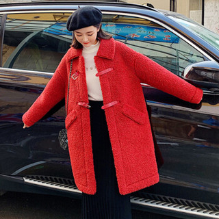 新薇丽（Sum Rayleigh）宽松保暖百搭上衣 2019冬季新品韩版中长款时尚气质毛呢大衣 DMYWA5 中国红 S