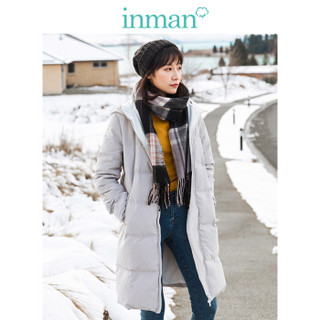 茵曼（INMAN）2019冬装新款纯色连帽拉链直筒宽松保暖长款羽绒服外套女 18941|21573 贵族灰 XL