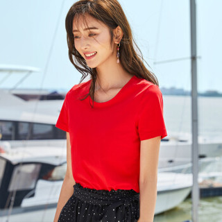 尚都比拉（Sentubila） 2019女装新品圆领短袖基础款百搭纯色T恤 Q92T0525046 红色 L