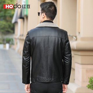 红豆（Hodo）男装 羽绒服男 商务休闲男士毛领pu皮羽绒外套 S5黑色 175/92A