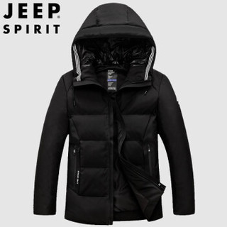 吉普 JEEP 羽绒服男连帽2019新款冬季加厚中青年休闲长短款外套保暖工装款日系风 ZY88005 黑色 L