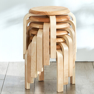 爱必居 家用小凳子实木矮板凳换鞋凳圆凳 曲木原木色