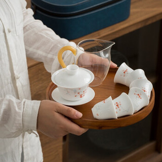 佳佰 整套茶具礼盒简约茶具套装德化陶瓷办公茶具盖碗家用公司礼品定制logo送礼佳品年会 甜白-初放