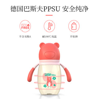 如山 LUSN PPSU婴儿奶瓶 宽口径防摔带把手吸管哺乳瓶 300ml（红色） 进口硅胶