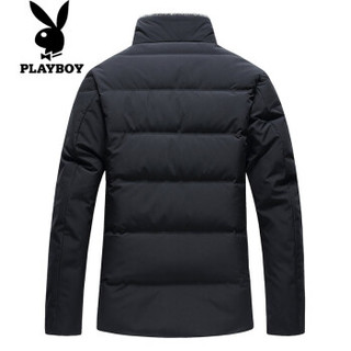 花花公子（PLAYBOY）羽绒服男短款时尚2019新款秋冬羊毛领翻领保暖休闲装外套 黑色 195/4XL