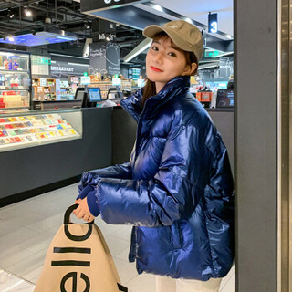 米兰茵（MILANYIN）女装 2019年冬季新款短款潮韩版学生百搭棉服 NYml431 蓝色 L
