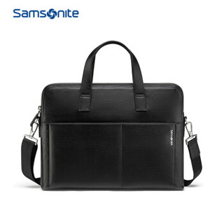 Samsonite/新秀丽公文包牛皮商务休闲手提包时尚男包横款大容量商务包 黑色TO2*09001