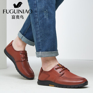 富贵鸟（FUGUINIAO）商务休闲鞋商务男鞋系带英伦男士休闲皮鞋A993702 棕色 40
