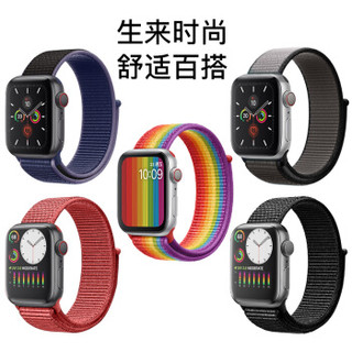 派滋 苹果手表表带 iwatch5表带 apple watch5/4/3/2/1代通用魔术贴尼龙回环表运动型S5表代子红色42/44mm