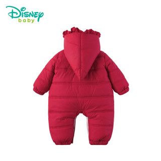 迪士尼(Disney)童装 女宝宝夹棉加绒连体衣2019冬季新品婴儿保暖连帽爬服194L816大红12个月/身高80cm