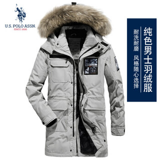 U.S. POLO ASSN. 羽绒服2019新款男士青年连帽商务中长款纯色加厚保暖冬季羽绒大衣冬装 6194117030 黑色 L