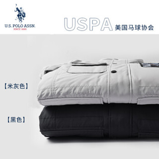 U.S. POLO ASSN. 羽绒服2019新款男士青年连帽商务中长款纯色加厚保暖冬季羽绒大衣冬装 6194117030 黑色 L