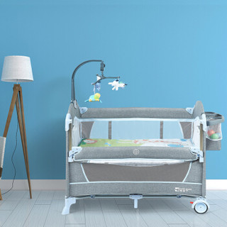 酷豆丁（coolbaby）婴儿床多功能可折叠便携式宝宝床游戏床摇篮床新生儿bb床无油漆可拼接大床 蓝色豪华款