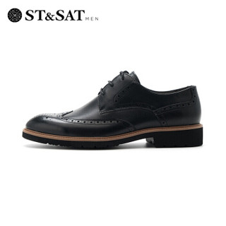 星期六男鞋（ST&SAT）英伦牛皮革商务正装鞋SS83120702 黑色布洛克 42