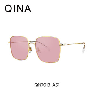 亓那(QINA)太阳镜男 方形复古太阳镜潮人墨镜眼镜男士QN7013 A61镜框光黄金色|镜片深玫红色