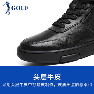 高尔夫（GOLF）韩版潮流系带平板百搭高帮休闲皮鞋男GM1826286A 黑色加绒 40