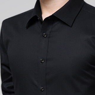 猫人（MiiOW）衬衫 男士商务休闲纯色加绒加厚保暖长袖衬衣A180-5618A黑色加绒M
