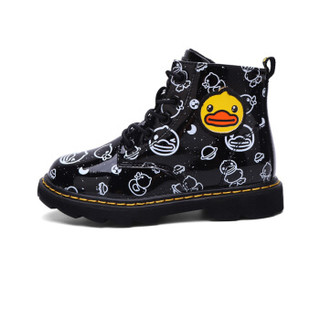 小黄鸭（B.Duck）童鞋男女童靴子 冬季新款儿童保暖女孩休闲马丁靴 B8596001黑色32