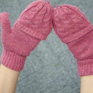 MAXVIVI 手套女 复古双编麻花两用保暖半指毛线手套 WST743207 橡皮红