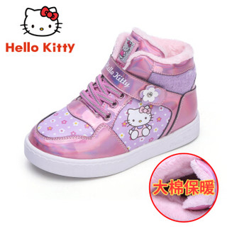 HELLOKITTY 女童棉鞋 高帮加绒保暖儿童靴子运动板鞋 K7543920粉紫27码