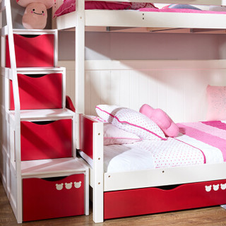 喜梦宝（X．M．B） 子母床 松木上下床儿童床实木经典高低床上下子母床男孩女孩双层床 红+白 1.2*1.9米(只有高低床)