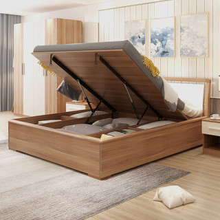 A家家具 床 双人床板式床高箱储物床 现代简约卧室家具大空间储物床 1.5米高箱床+床垫 A002