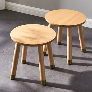 家逸实木凳子家用矮凳换鞋凳创意时尚茶几凳铜素小圆凳 原木色