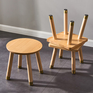 家逸实木凳子家用矮凳换鞋凳创意时尚茶几凳铜素小圆凳 原木色