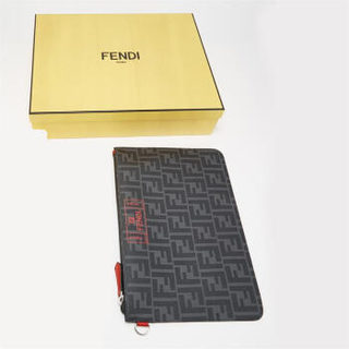 FENDI 芬迪 男士黑色/灰色棉聚氨酯聚酯纤维手拿包 7N0078 A7SB F0P0N