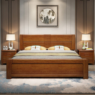 锦巢 床实木北欧1.5米1.8米双人床卧室婚床现代简约新中式胡桃木大床BSM-6519 床+棕垫 1500*2000（标准床）