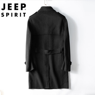 吉普JEEP 毛呢大衣男中长款2019秋冬季新品中青年翻领休闲妮子大衣风衣男士上衣保暖外套男XY0101 黑色 XL