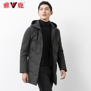 雅鹿中长款羽绒服男2019冬季新款商务休闲连帽假两件男士纯色百搭冬装保暖外套YI67U0670 咸菜色 190/4XL