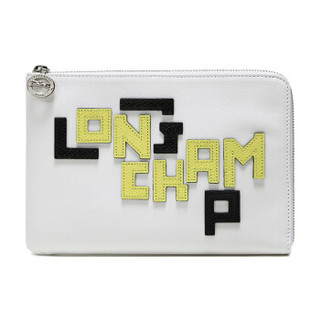 LONGCHAMP 珑骧 2019新品 女士LE PLIAGE CUIR LGP系列白色LOGO图案羊皮手拿包IPAD 保护套 4848 755 007