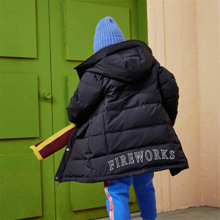 一贝皇城新款儿童2019年冬季连帽中长款韩版反季洋气羽绒服外套1119410040 黑色 160cm