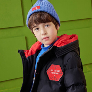 一贝皇城新款儿童2019年冬季连帽中长款韩版反季洋气羽绒服外套1119410040 黑色 160cm
