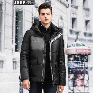 吉普(JEEP)羽绒服男2019冬季新品连帽上衣男士户外休闲保暖白鸭绒厚款外套X-8803 黑色 2XL