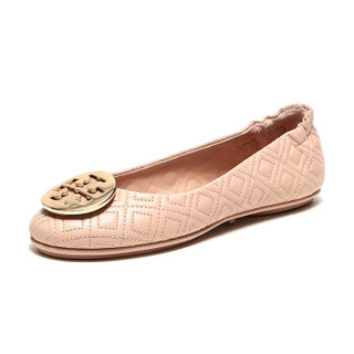 TORY BURCH 托里·伯奇 奢侈品 TB女鞋 裸色金色LOGO装饰羊皮平底鞋船鞋 50736 250 6/36码