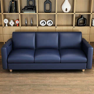 百思宜 办公会议洽谈沙发 招待会客面试办公沙发 蓝色西皮三人位沙发 185*80*80cm-D