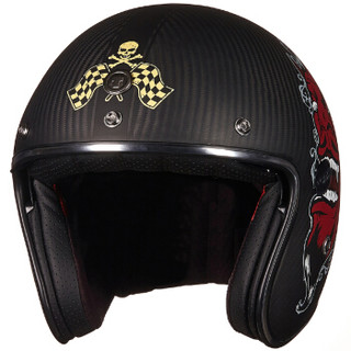 TORC头盔V587四季半盔摩托车电动车头盔复古碳纤维头盔内置镜片 亚光透明碳纤  红面怪 XL码