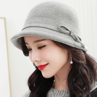 商品兰诗雨m0481帽子女秋冬礼帽女秋冬季毡帽优雅时尚复古盆帽 灰色